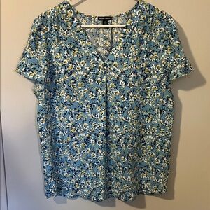 Hilary Radley blue and yellow Floral Blouse